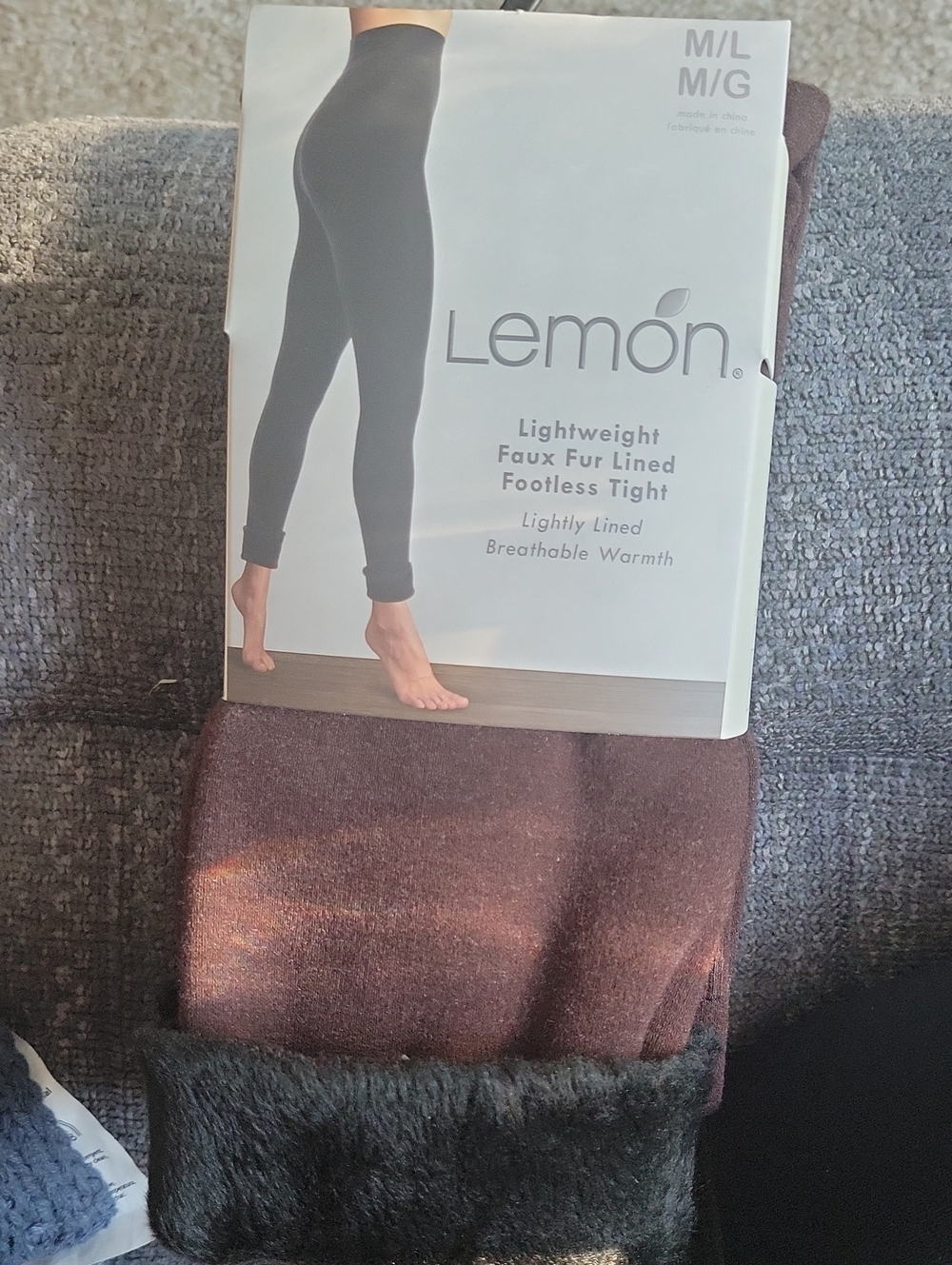 Lemon Faux Fur Lined Footless Tights in Deep Brown with Black Fur Cuff